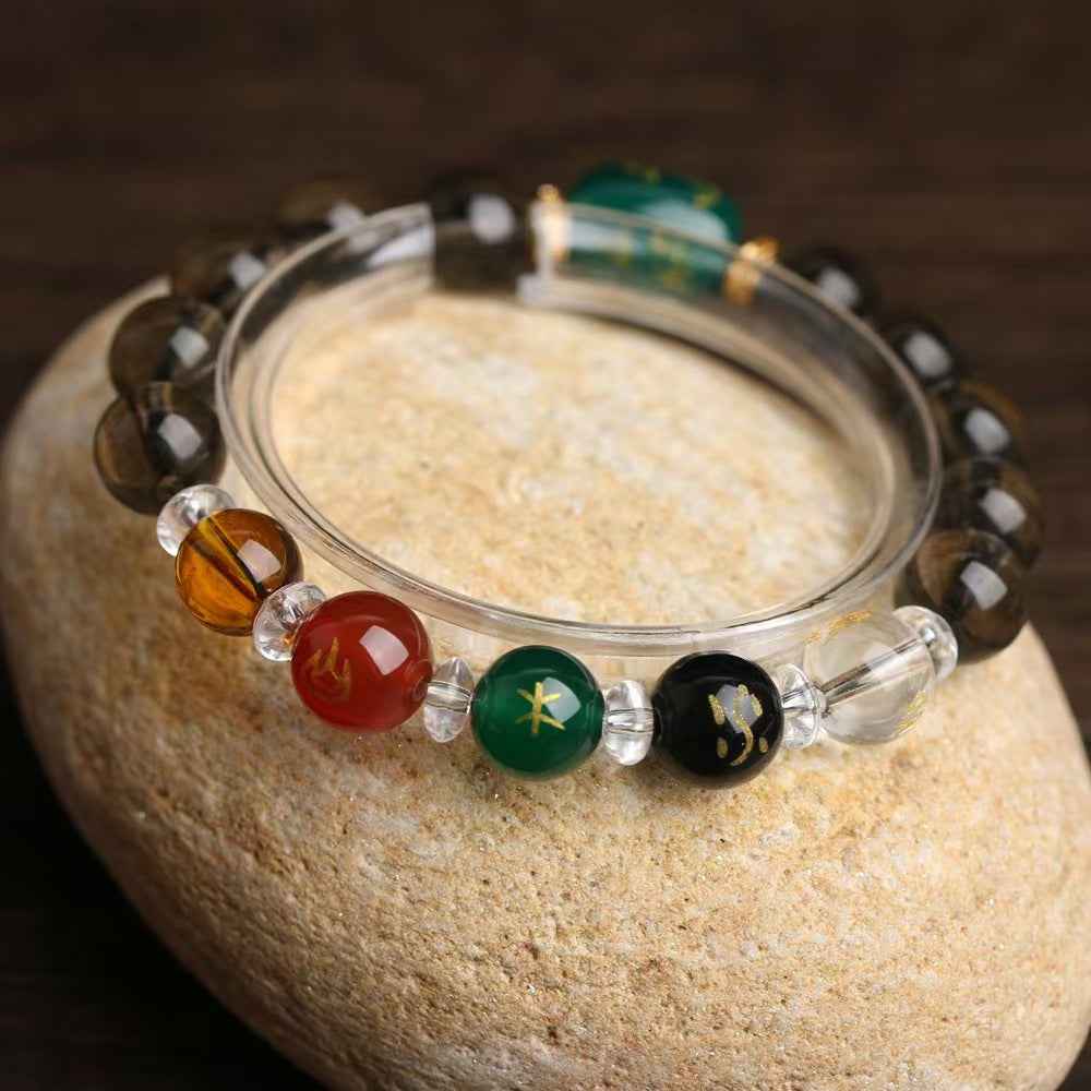 Smoky Quartz Zodiac Harmony Bracelet - Five Elements Energy & Triad Synergy (12mm Beads)